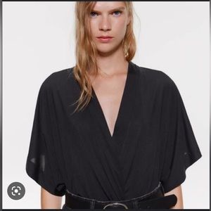 ZARA black cap sleeve bodysuit blouse